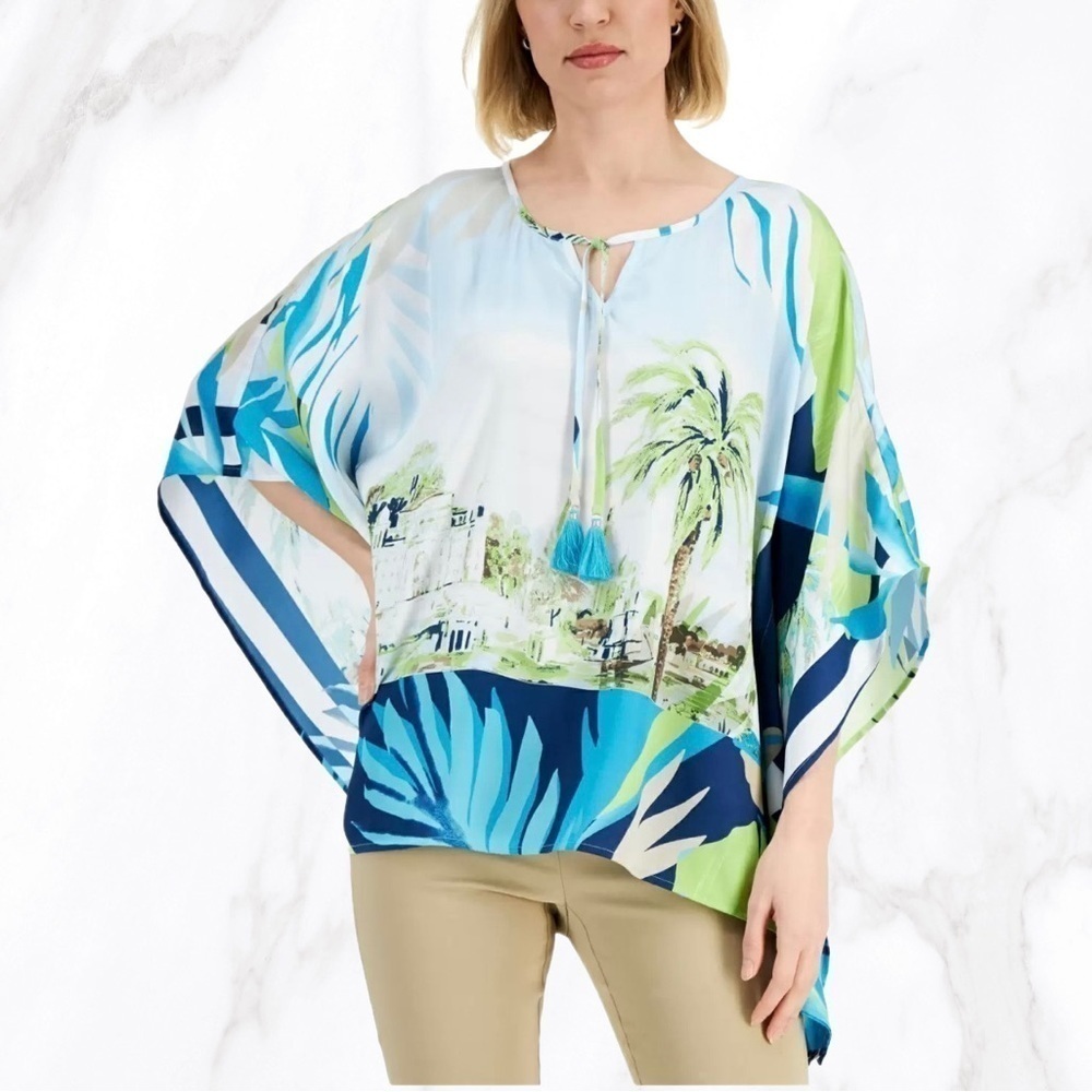 JM Collection Flowy Tropical Tunic Blouse